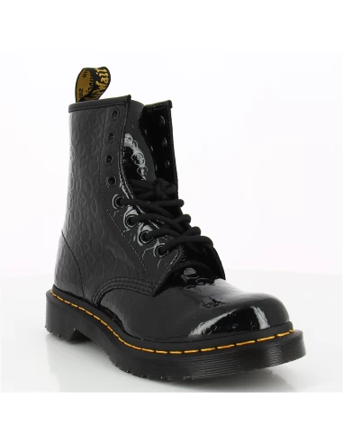 Dr. Martens Dr Martens Boots Femme 1460 Cuir Verni Noir Gaufré Effet Leopard – Image 4