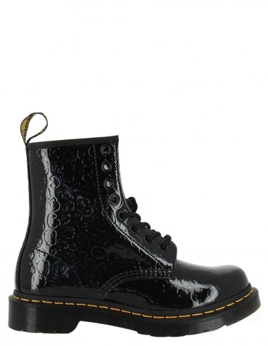 Dr. Martens Dr Martens Boots Femme 1460 Cuir Verni Noir Gaufré Effet Leopard