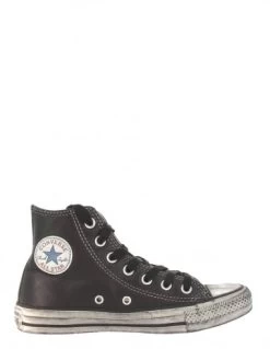 Converse Sneakers Montantes Mixte Ctas Leather Hi Cuir Noir Effet Vieilli