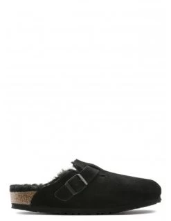 Birkenstock Sabots Fourrés Femme Boston Vl Shearling Daim Noir