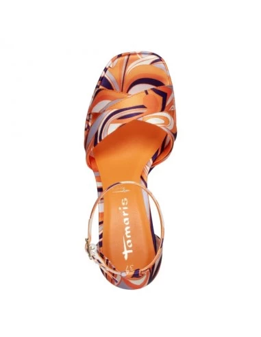 Tamaris Sandales Compensées à Talon Femme 28024-30 608 Orange à Motifs – Image 5
