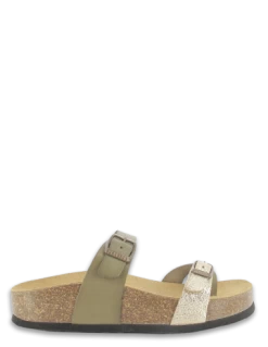 Plakton Mules Femme Cp Bombay Cuir Kaki/doré