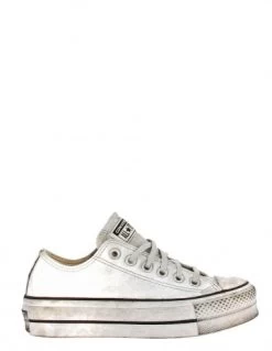 Converse Sneakers Compensées Basses Femme Ctas Lift Leather Ox Cuir Blanc Effet Vieilli