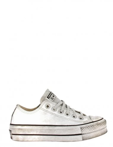 Converse Sneakers Compensées Basses Femme Ctas Lift Leather Ox Cuir Blanc Effet Vieilli