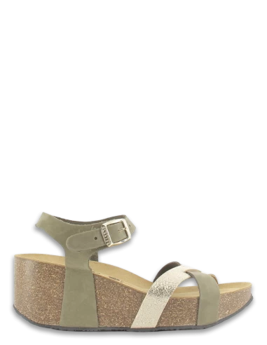 Plakton Sandales Compensées Femme So Final Kaki/doré