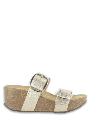 Plakton Mules Compensées Femme So Rock Bi Cuir Doré