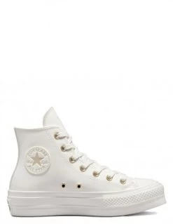 Converse Sneakers Compensées Montantes Femme Ctas Lift Hi Vintage Cuir Blanc