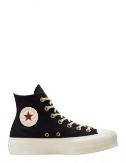 Converse Sneakers Compensées Montantes Femme Ctas Lift Hi Noir Blanc Doré Et Motifs