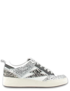 Semerdjian Baskets De Ville Femme Chita 10645 Cuir Blanc/noir/leopard/paillette Argent