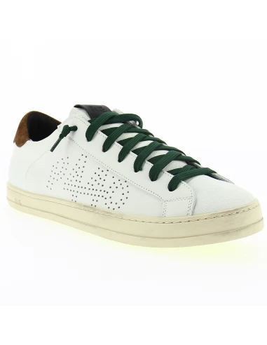 P448 Baskets De Ville Homme John Cuir Blanc/marron/vert – Image 3