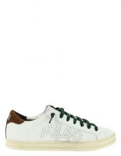 P448 Baskets De Ville Homme John Cuir Blanc/marron/vert