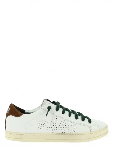 P448 Baskets De Ville Homme John Cuir Blanc/marron/vert