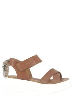 Goodstep Sandales Compensées Femme Carolina Cuir Marron Et Foulard