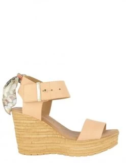 Goodstep Sandales Compensées Femme Jeanne Cuir Rose Et Foulard