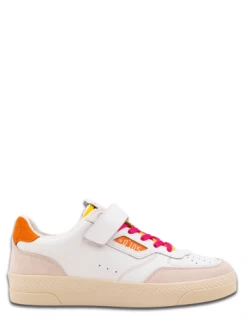 0-105 Baskets De Ville Femme Hazel Funky Cuir Blanc/rose/orange