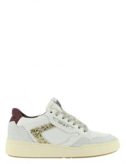 Semerdjian Baskets De Ville Femme Malica 8248 Cuir Blanc/bordeaux/paillettes Or