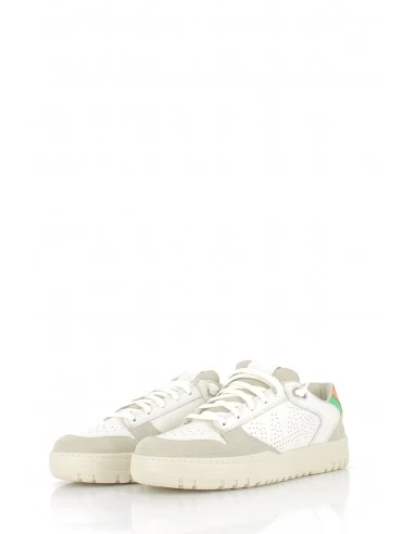 P448 Baskets De Ville Homme Mason Cuir Blanc/orange/vert – Image 3