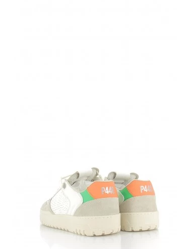 P448 Baskets De Ville Homme Mason Cuir Blanc/orange/vert – Image 4