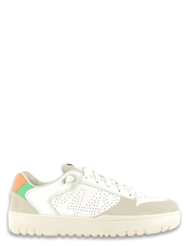 P448 Baskets De Ville Homme Mason Cuir Blanc/orange/vert